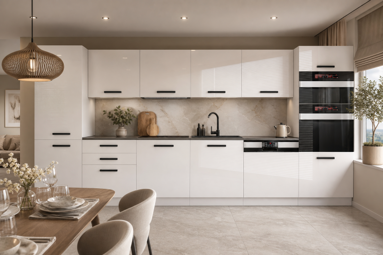 Meubles de cuisine Premium Version Complète 360 cm brillance blanc avec plan de travail Fabricant INF NAOMI/0/WT/W/B/B1