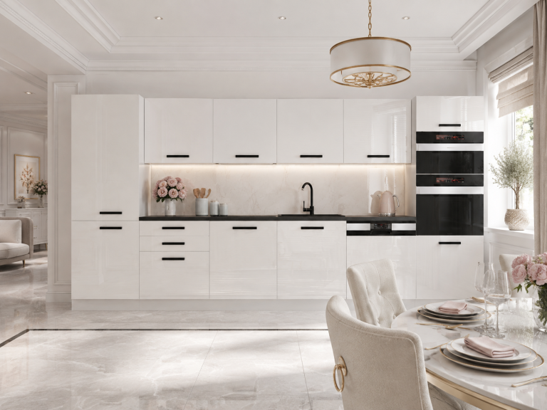 Meubles de cuisine Premium Version Complète 360 cm brillance blanc avec plan de travail Fabricant INF NAOMI/0/WT/W/B/B1