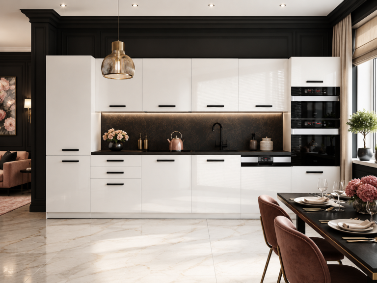 Meubles de cuisine Premium Version Complète 360 cm brillance blanc avec plan de travail Fabricant INF NAOMI/0/WT/W/B/B1