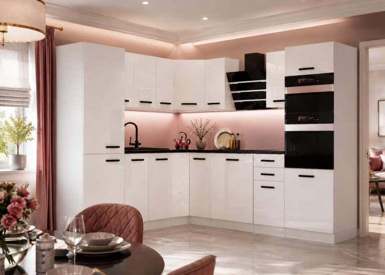 Meubles de cuisine Premium Version Complète 480 cm brillance blanc avec plan de travail Fabricant INF STACY/0/WT/W/B/B1