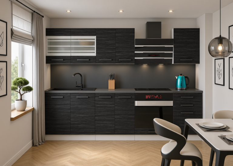 Meubles de cuisine Premium Version Complète 240 cm noir ébène sombre avec plan de travail Fabricant TOR MARGARET/0/WT/HK/B/B1
