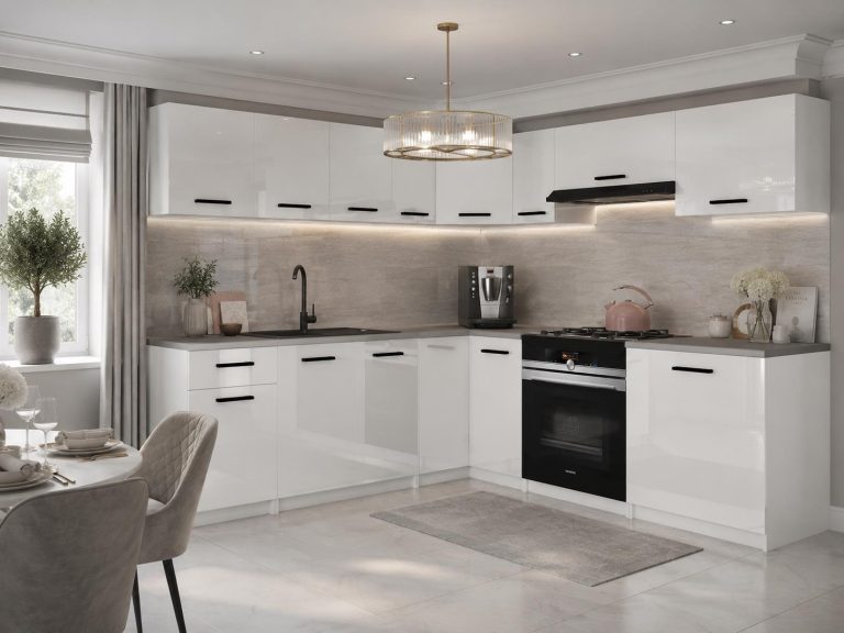 Meubles de cuisine 420 cm blanc brillant avec plan de travail Fabricant INF UNIQAPLUS/4/WT/W/0/B1