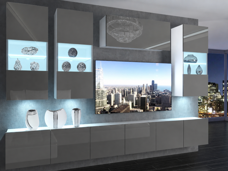 Meuble TV / meuble mural 300 cm gris brillant  Fabricant IMP 5/5/W/S/0/0