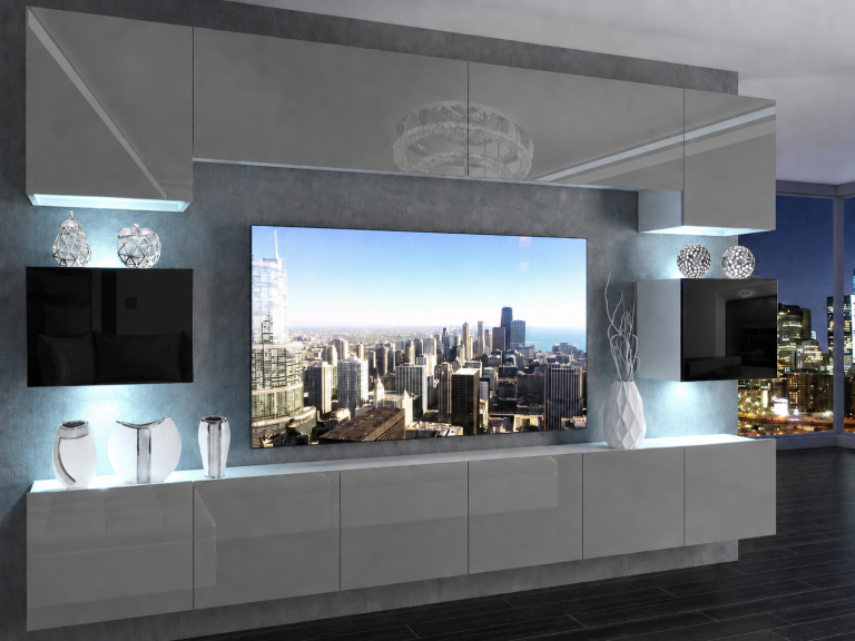 Meuble TV / meuble mural 300 cm gris brillant et noir brillant  Fabricant IMP 3/5/W/SBS/0/0