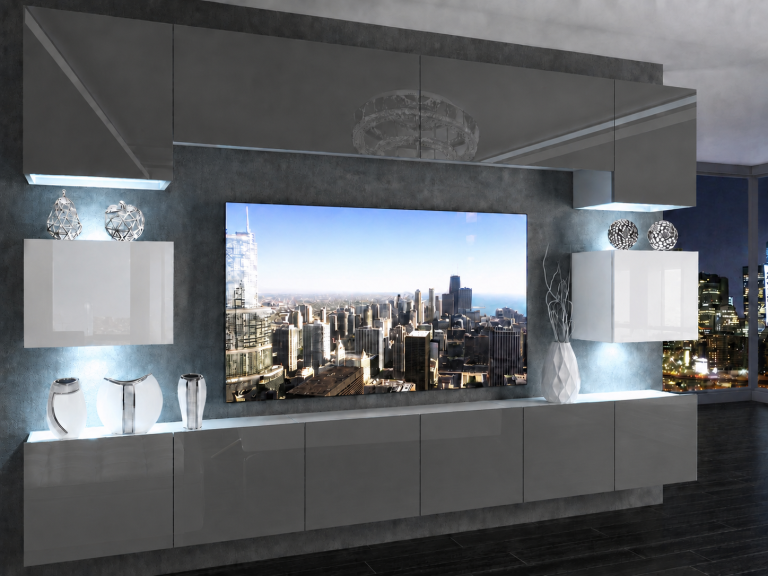 Meuble TV / meuble mural 300 cm gris brillant et blanc brillant  Fabricant IMP 3/5/W/SWS/0/0
