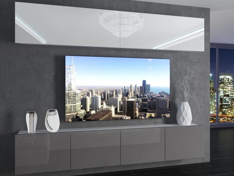 Meuble TV / meuble mural 200 cm blanc brillant et gris brillant  Fabricant IMP 6/5/W/WS/0/0