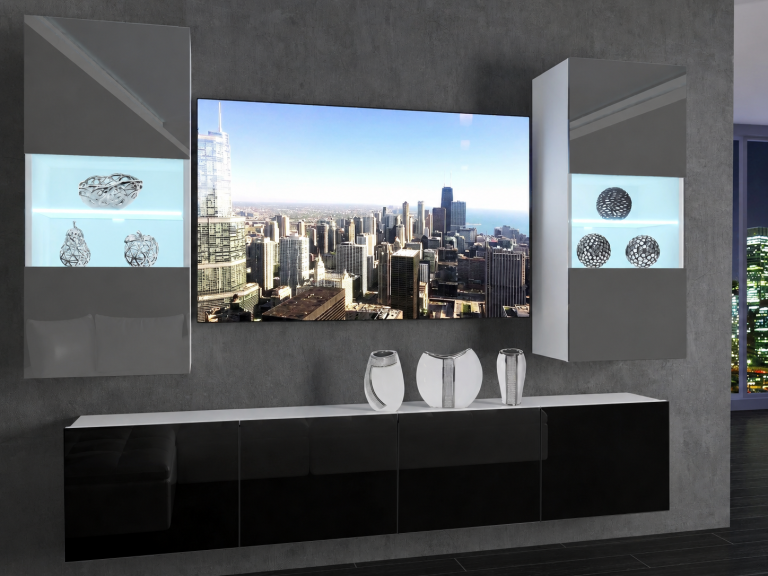 Meuble TV / meuble mural 200 cm noir brillant et gris brillant  Fabricant IMP 7/5/W/SB/0/0