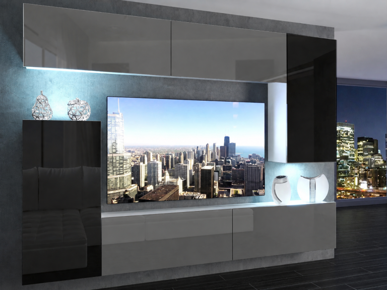 Meuble TV / meuble mural 250 cm gris brillant et noir brillant  Fabricant IMP 8/5/W/SBBS/0/0