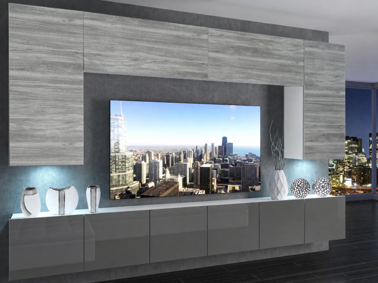 Meuble TV / meuble mural 300 cm gris anthracite et graphite brillant  Fabricant IMP 2/5/W/GW1S/0/0
