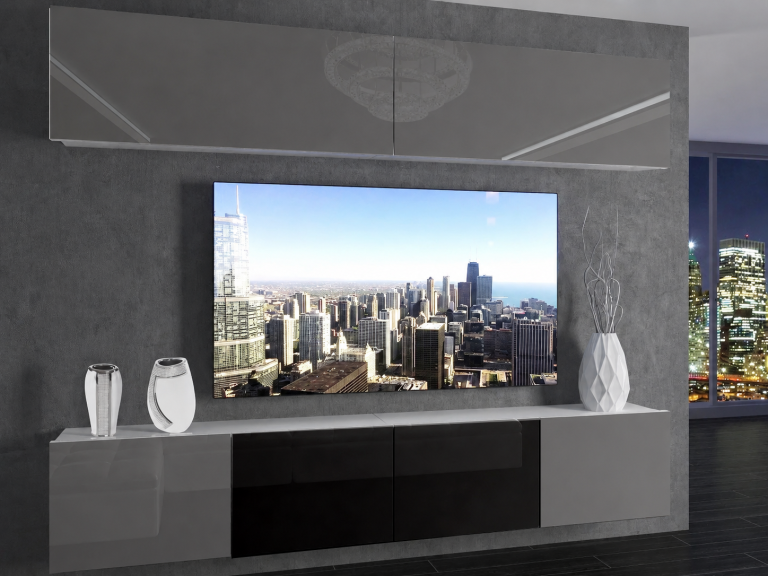 Meuble TV / meuble mural 200 cm gris et noir brillant  Fabricant IMP 6/5/W/SSBS/0/0