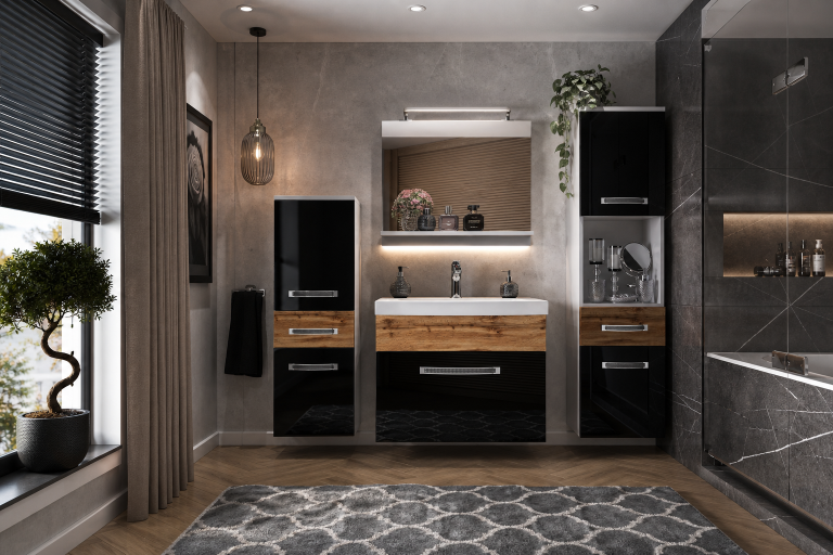 Ensemble de meubles de salle de bain Glamour 95 GLA PM 5/0/W/BDW/0/MB/PP