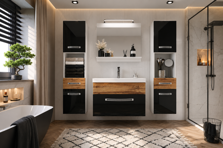 Ensemble de meubles de salle de bain Glamour 114 GLA PM 6/0/W/BDW/0/MB/PP