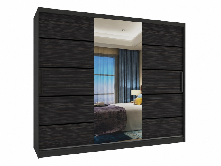 Armoire coulissante 232 cm PREMIUM AVEC TIROIRS, noire, ébène foncé  Fabricant MBP SZP8/0/1B/2HK1L/0/KLP