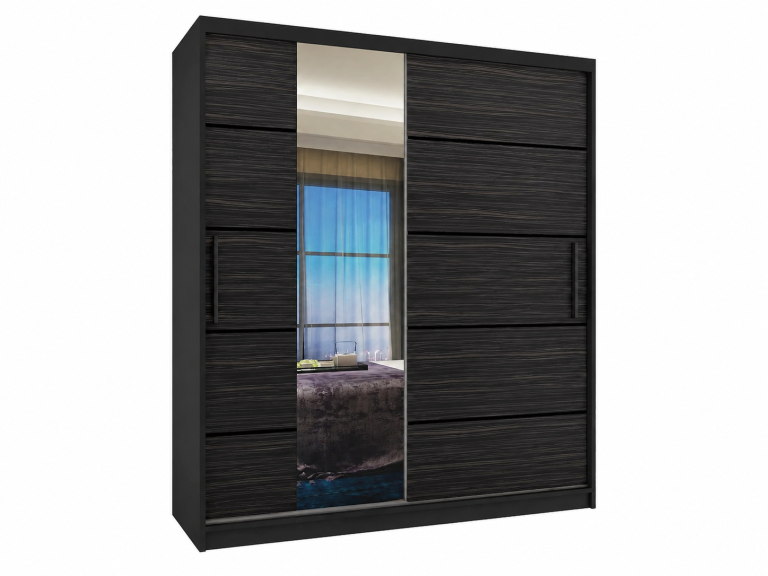 Armoire coulissante 133 cm PREMIUM AVEC TIROIRS, noire, ébène foncé  Fabricant MBP SZP6/1/B/HK/0/KLP