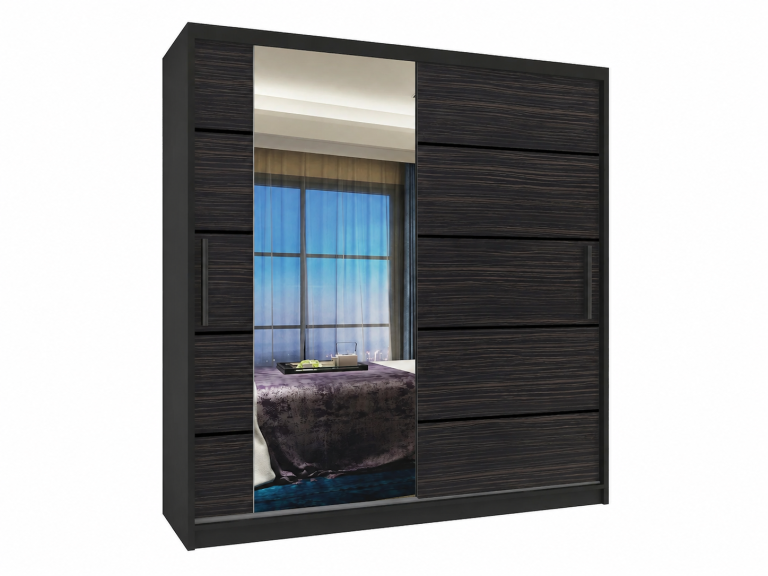 Armoire coulissante 158 cm PREMIUM AVEC TIROIRS, noire, ébène foncé  Fabricant MBP SZP7/0/B/HK/0/KLP