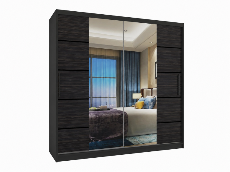Armoire coulissante 200 cm PREMIUM AVEC TIROIRS, noire, ébène foncé  Fabricant ME SZP5/1/B/HK/0/KLP