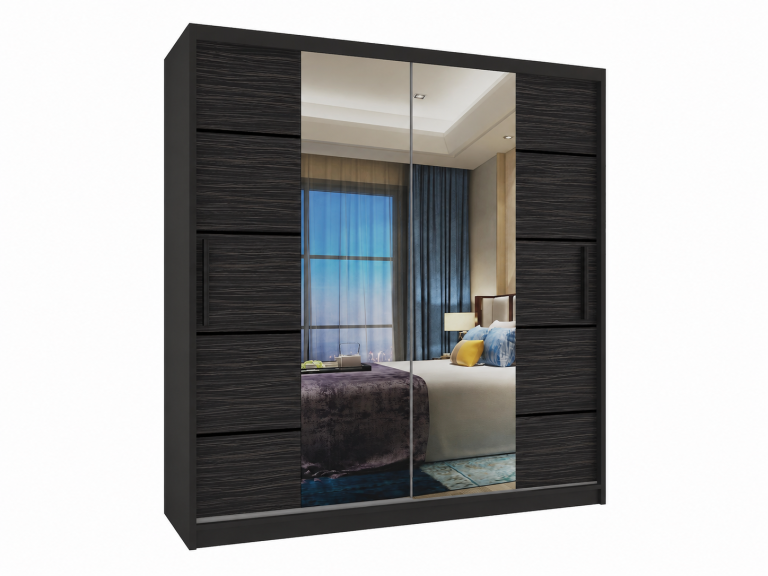 Armoire coulissante 158 cm PREMIUM AVEC TIROIRS, noire, ébène foncé  Fabricant ME  SZP7/0/B/HK/0/KLP