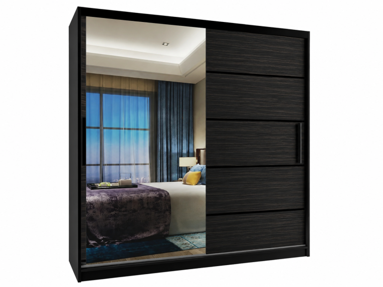 Armoire coulissante 200 cm avec miroir, noire, ébène royal  Fabricant MZ  SZP1/2/B/HK/0/BL