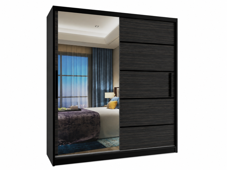 Armoire coulissante 133 cm avec miroir, noire, ébène royal  Fabricant MZ  SZP2/2/B/HK/0/BL