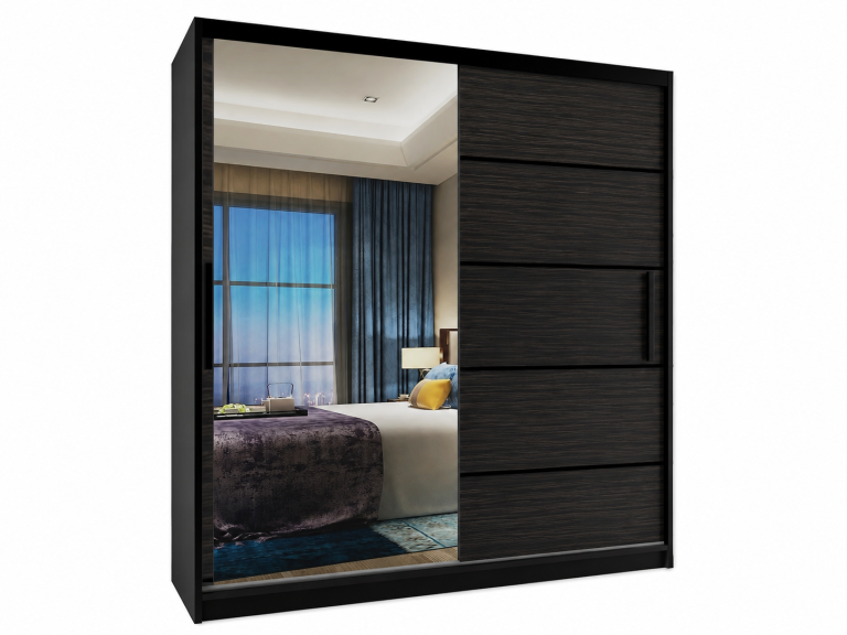Armoire coulissante 158 cm avec miroir, noire, ébène royal mat  Fabricant MZ  SZP3/1/B/HK/0/BL