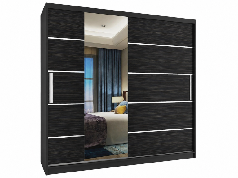 Armoire coulissante 200 cm avec miroir, noire, ébène foncé  Fabricant MBP SZP1/2/B/HK/0/AL