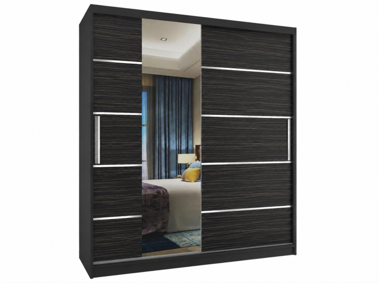 Armoire coulissante 133 cm avec miroir, noire, ébène foncé  Fabricant MBP SZP2/2/B/HK/0/AL