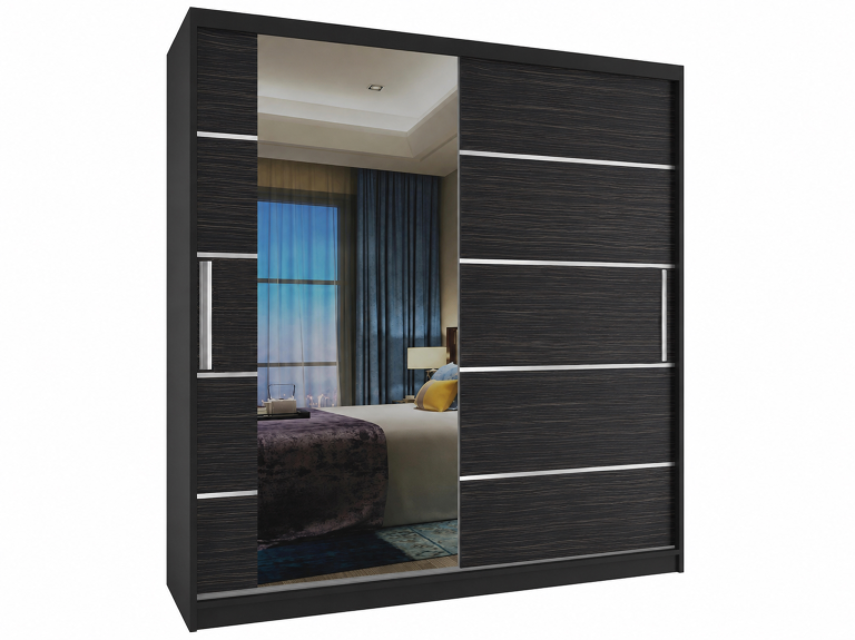 Armoire coulissante 158 cm avec miroir, noire, ébène royal mat  Fabricant MBP SZP3/1/B/HK/0/AL