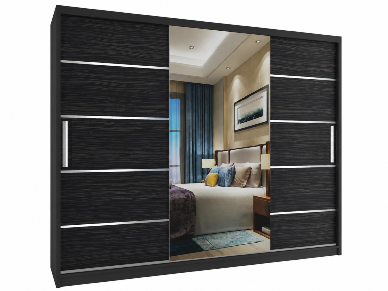 Armoire coulissante 232 cm avec miroir, noire, ébène foncé  Fabricant MBP SZP4/2/1B/2HK1L/0/AL