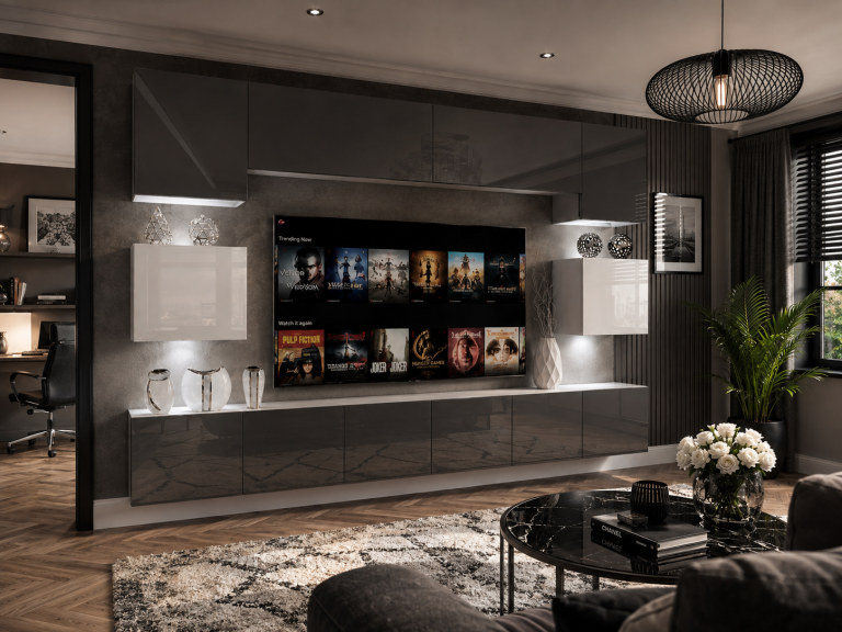 Meuble TV / meuble mural 300 cm gris brillant et blanc brillant  Fabricant IMP 3/5/W/SWS/0/0