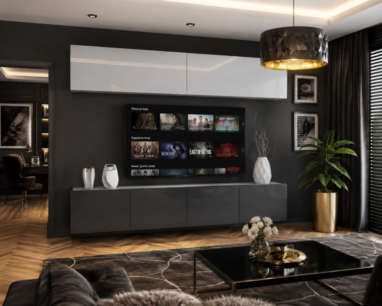 Meuble TV / meuble mural 200 cm blanc brillant et gris brillant  Fabricant IMP 6/5/W/WS/0/0