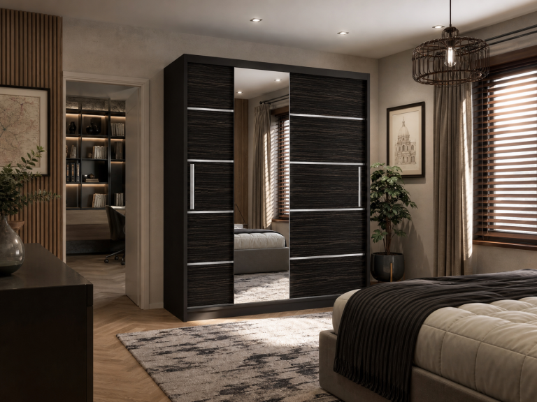 Armoire coulissante 133 cm avec miroir, noire, ébène foncé  Fabricant MBP SZP2/2/B/HK/0/AL
