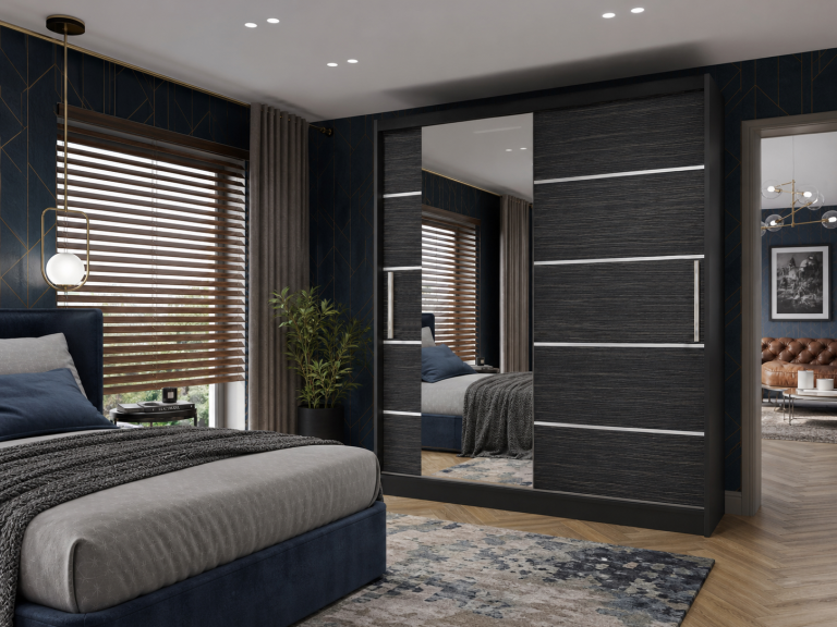 Armoire coulissante 158 cm avec miroir, noire, ébène royal mat  Fabricant MBP SZP3/1/B/HK/0/AL