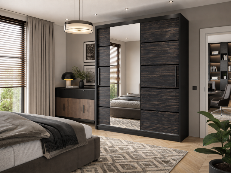 Armoire coulissante 133 cm PREMIUM AVEC TIROIRS, noire, ébène foncé  Fabricant MBP SZP6/1/B/HK/0/KLP