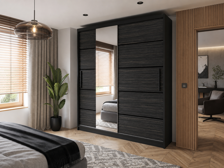 Armoire coulissante 158 cm PREMIUM AVEC TIROIRS, noire, ébène foncé  Fabricant MBP SZP7/0/B/HK/0/KLP