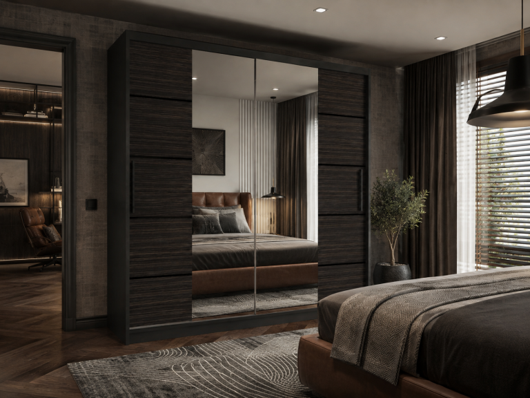 Armoire coulissante 200 cm PREMIUM AVEC TIROIRS, noire, ébène foncé  Fabricant ME SZP5/1/B/HK/0/KLP
