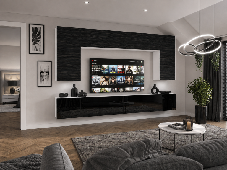 Meuble TV / meuble mural 300 cm noir ébène  Fabricant IMP 2/5/W/HKB/0/0