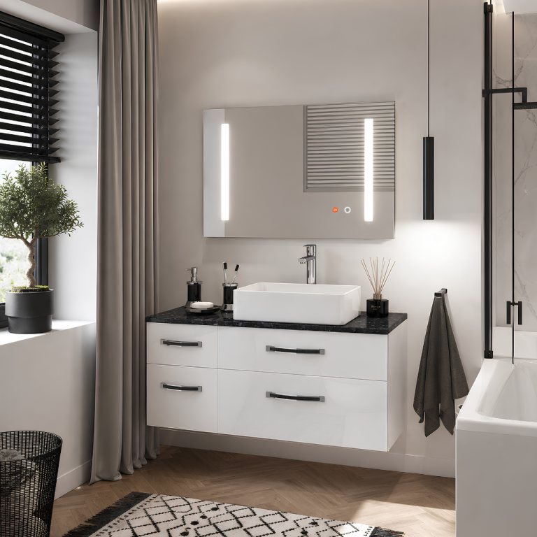 Ensemble de meubles de salle de bain Euphoria EUP P 90L/0/W/W/0/BK/MB