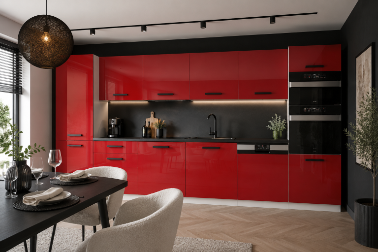 Meubles de cuisine Premium Version Complète 360 cm brillance rouge avec plan de travail Fabricant INF NAOMI/0/WT/R/B/B1