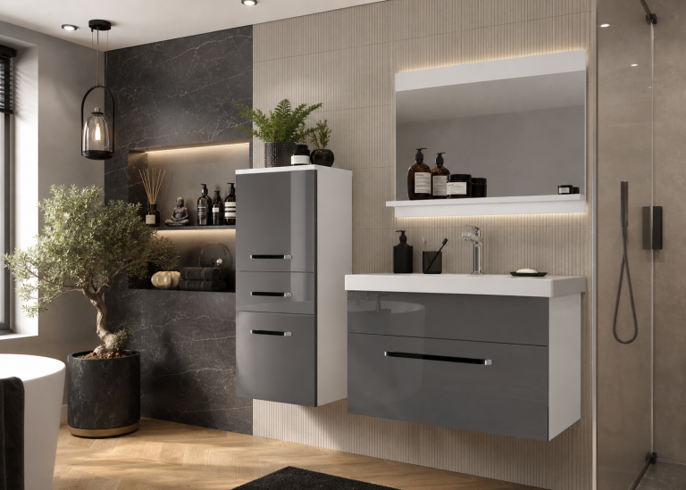 Meuble de salle de bain Belini gris brillant + lavabo + miroir Fabricant ROD P 2/0/W/S/0/ZW