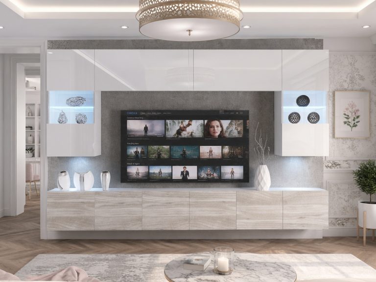 Meuble mural 300 cm Belini blanc brillant / gris anthracite Glamour Wood Imperium 1 Fabricant IMP 1/5/W/WGW1/0/0
