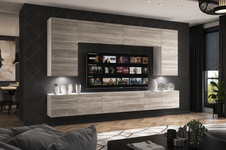 Meuble mural 300 cm Belini gris anthracite Glamour Wood Imperium 2 Fabricant IMP 2/5/W/GW1/0/0
