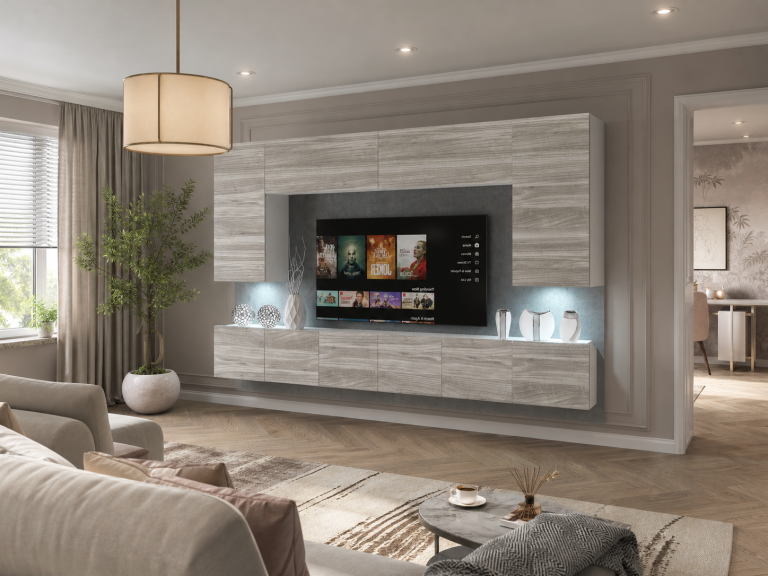 Meuble mural 300 cm Belini gris anthracite Glamour Wood Imperium 2 Fabricant IMP 2/5/W/GW1/0/0