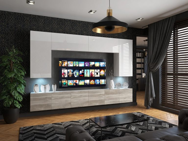 Meuble mural 300 cm Belini blanc brillant / gris anthracite Glamour Wood Imperium 2 Fabricant IMP 2/5/W/WGW1/0/0