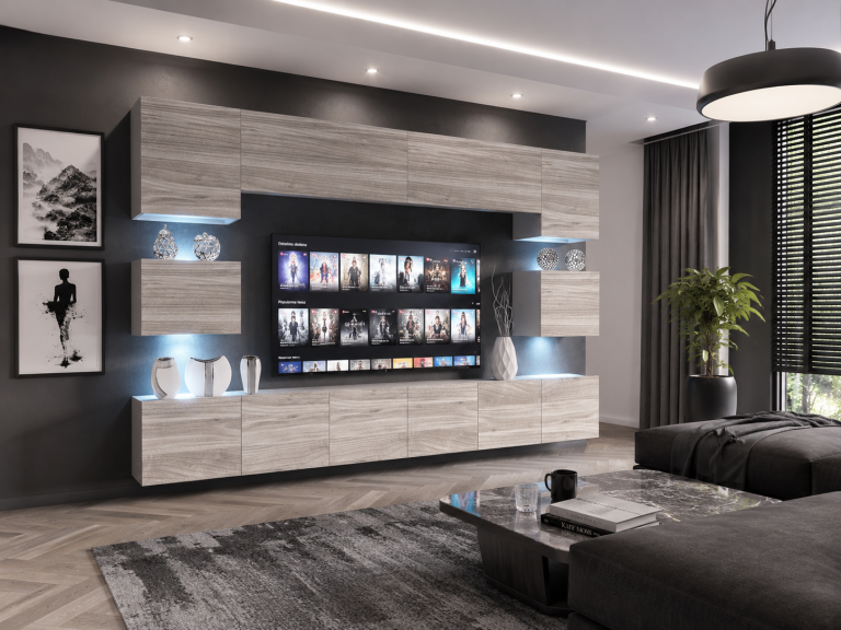 Meuble mural 300 cm Belini gris anthracite Glamour Wood Imperium 3 Fabricant IMP 3/5/W/GW1/0/0