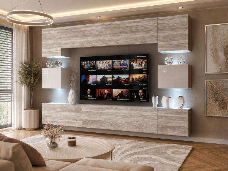 Meuble mural 300 cm Belini gris anthracite Glamour Wood / blanc brillant Imperium 3 Fabricant IMP 3/5/W/GW1WGW1/0/0