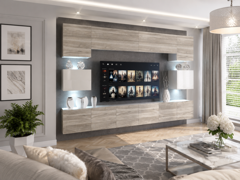 Meuble mural 300 cm Belini gris anthracite Glamour Wood / blanc brillant Imperium 3 Fabricant IMP 3/5/W/GW1WGW1/0/0