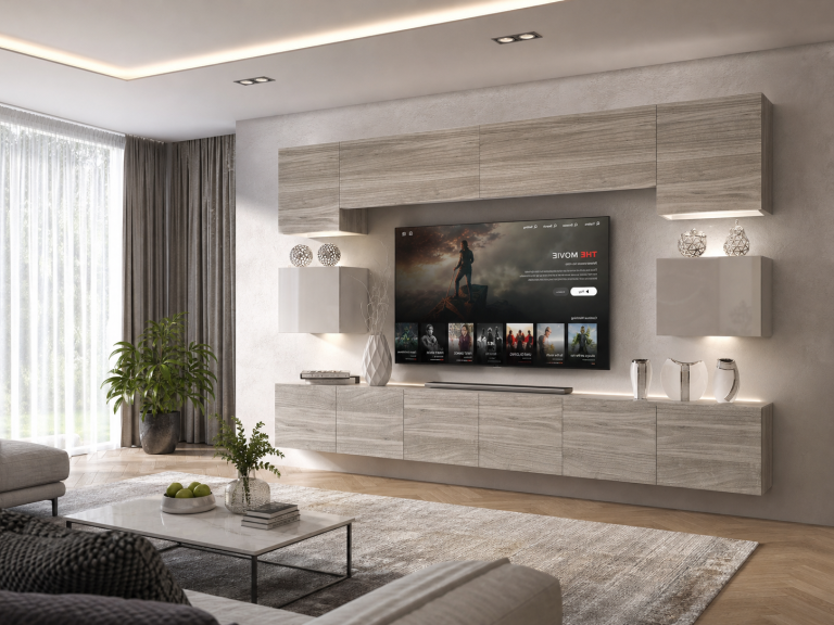 Meuble mural 300 cm Belini gris anthracite Glamour Wood / blanc brillant Imperium 3 Fabricant IMP 3/5/W/GW1WGW1/0/0
