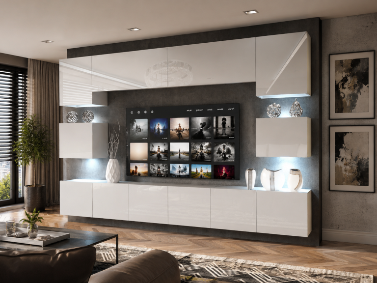 Meuble TV/RTV 300 cm blanc brillant Fabricant IMP 3/5/W/W/0/0