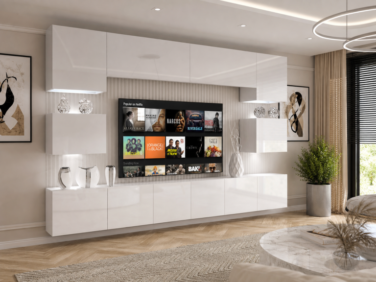 Meuble TV/RTV 300 cm blanc brillant Fabricant IMP 3/5/W/W/0/0