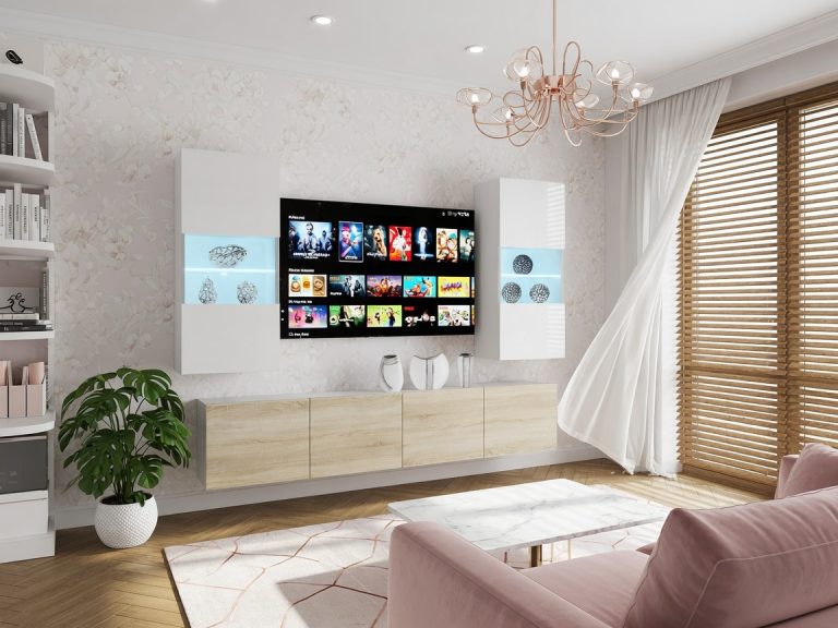 Meuble mural 200 cm Belini blanc brillant / chêne sonoma Imperium 7 Fabricant IMP 7/5/W/WDS/0/0